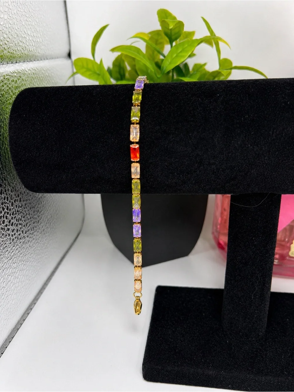 Gold-Tone Multicolor Crystal Bracelet - Vibrant Gemstone Link